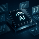 Editorial hero illustration representing ClickUp AI as an AI-assisted software tool.