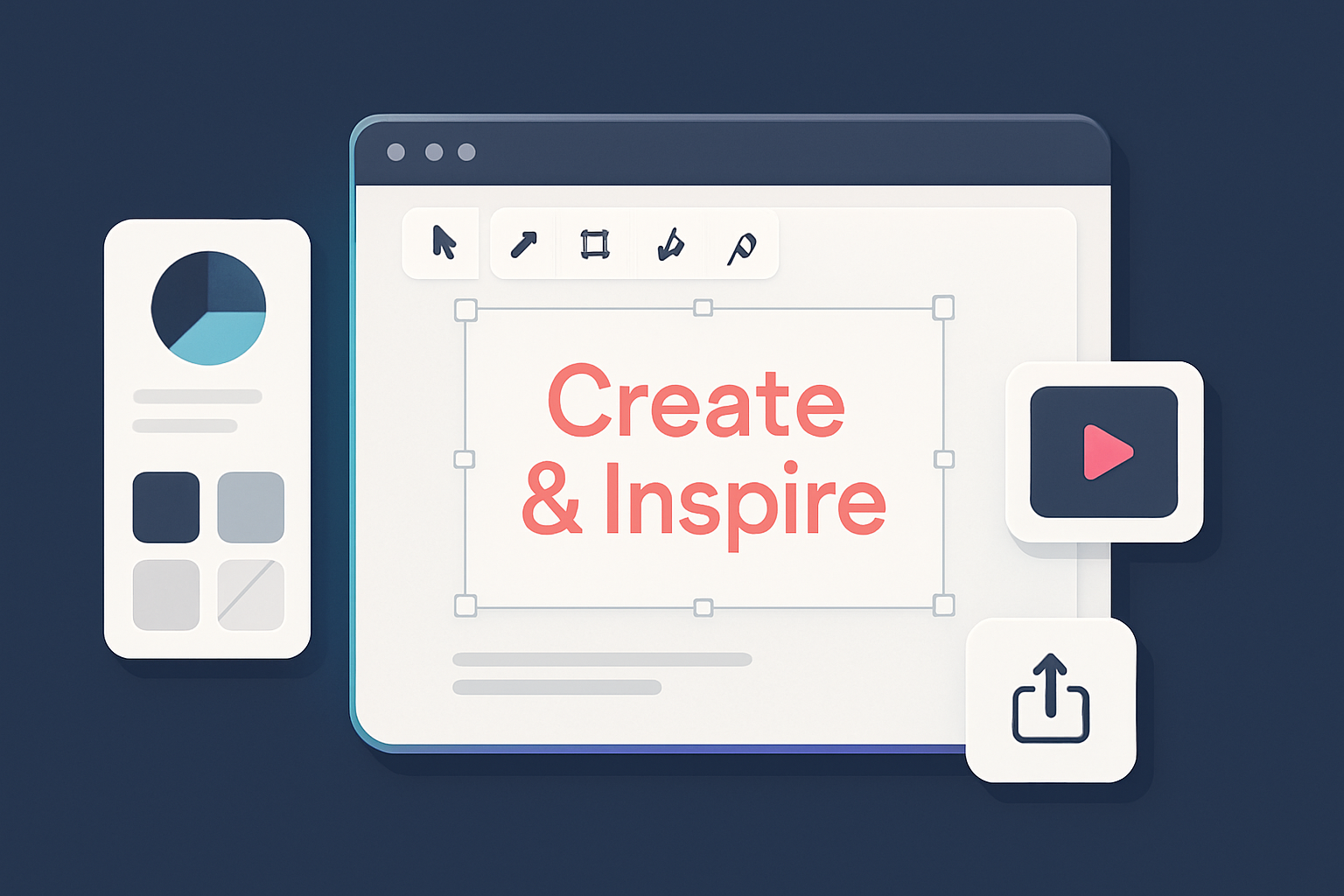 Concept illustration supporting the 'Features & Capabilities' section of the Adobe Express review.