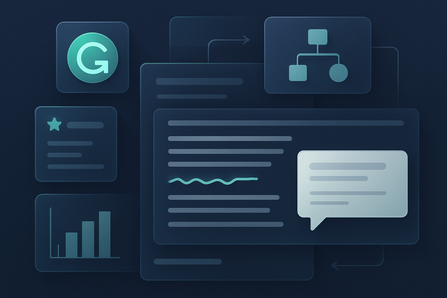 Concept illustration supporting the 'Features & Capabilities' section of the Grammarly review.