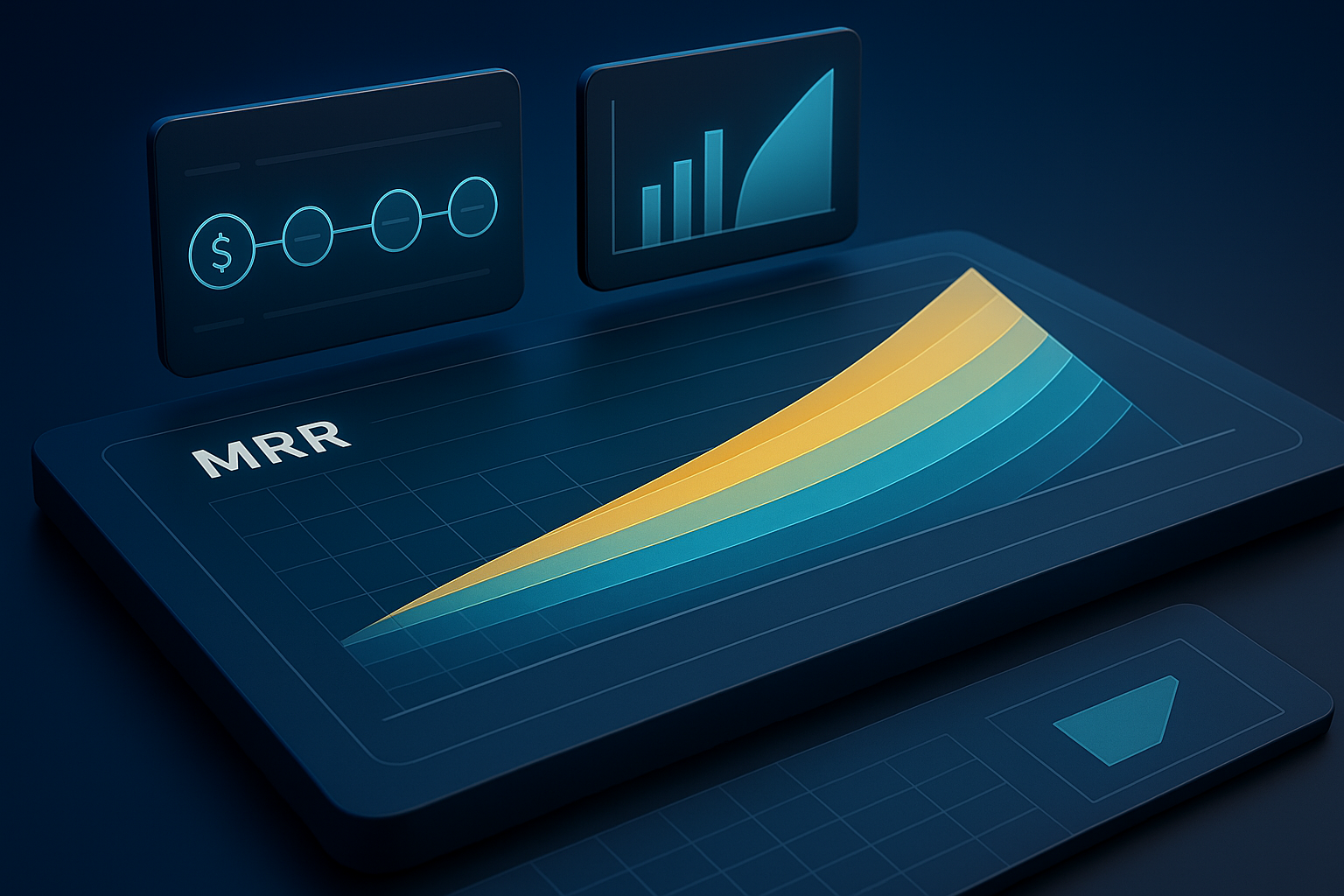 Editorial hero illustration representing ChartMogul as an AI-assisted software tool.
