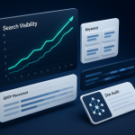 Editorial hero illustration representing SE Ranking as an AI-assisted software tool.