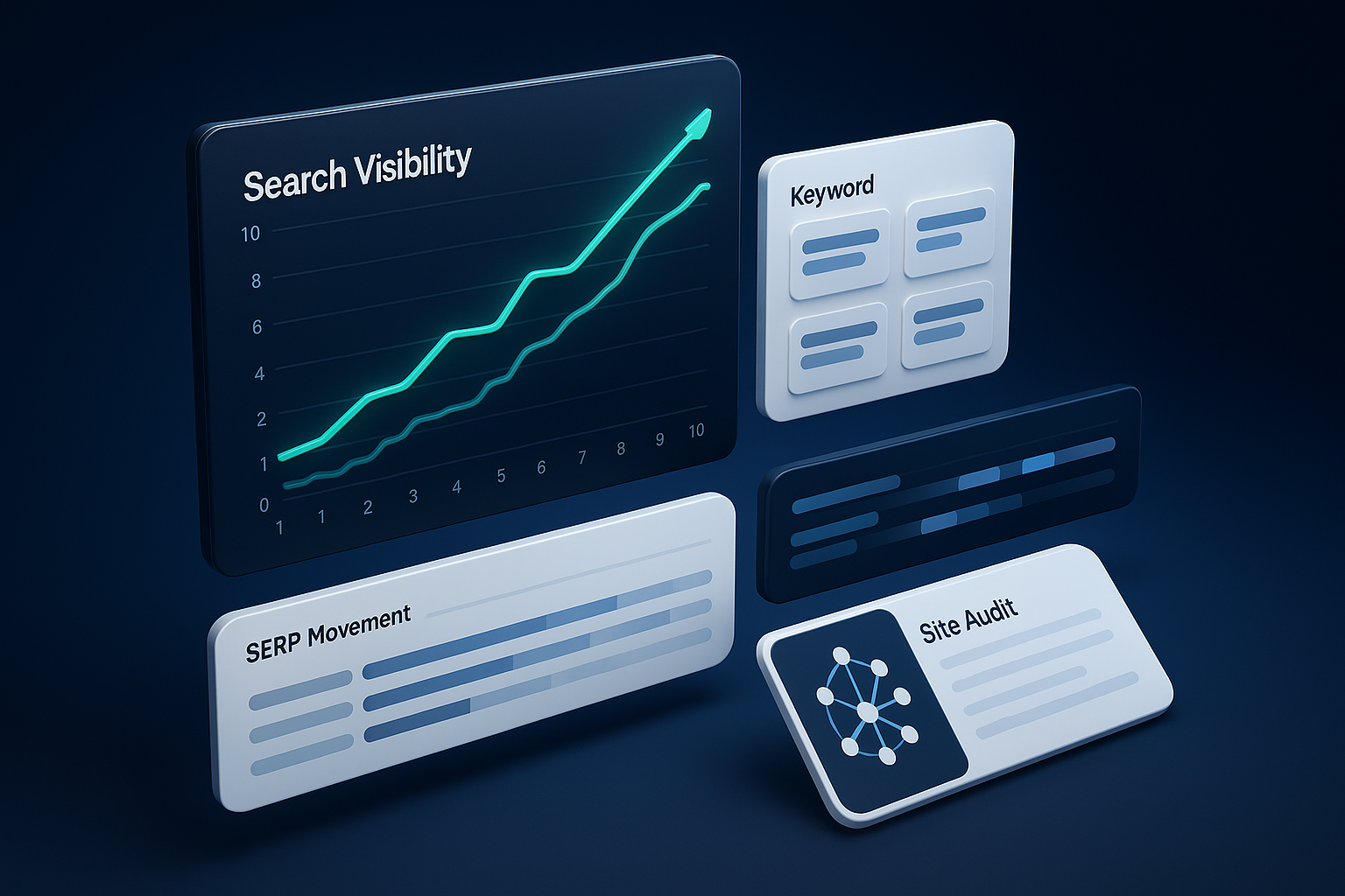 Editorial hero illustration representing SE Ranking as an AI-assisted software tool.