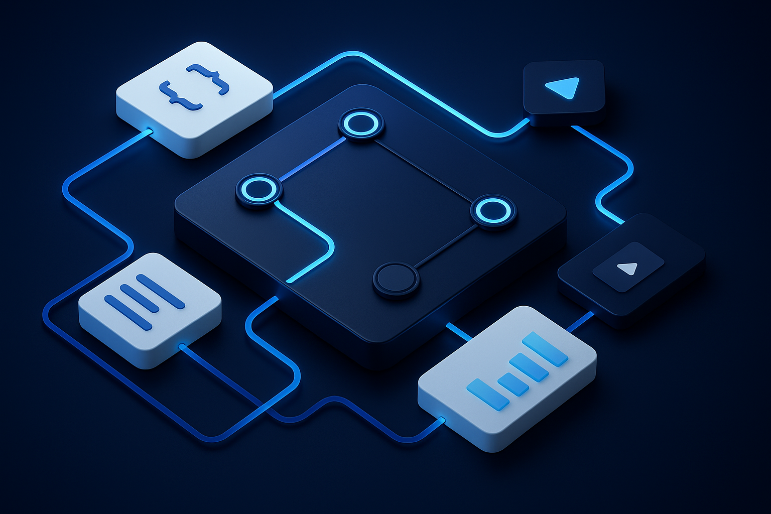 Editorial hero illustration representing Pabbly Connect as an AI-assisted software tool.