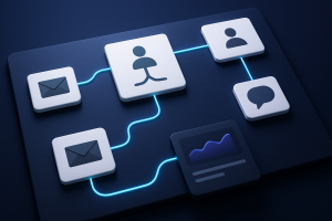Editorial hero illustration representing Brevo as an AI-assisted software tool.
