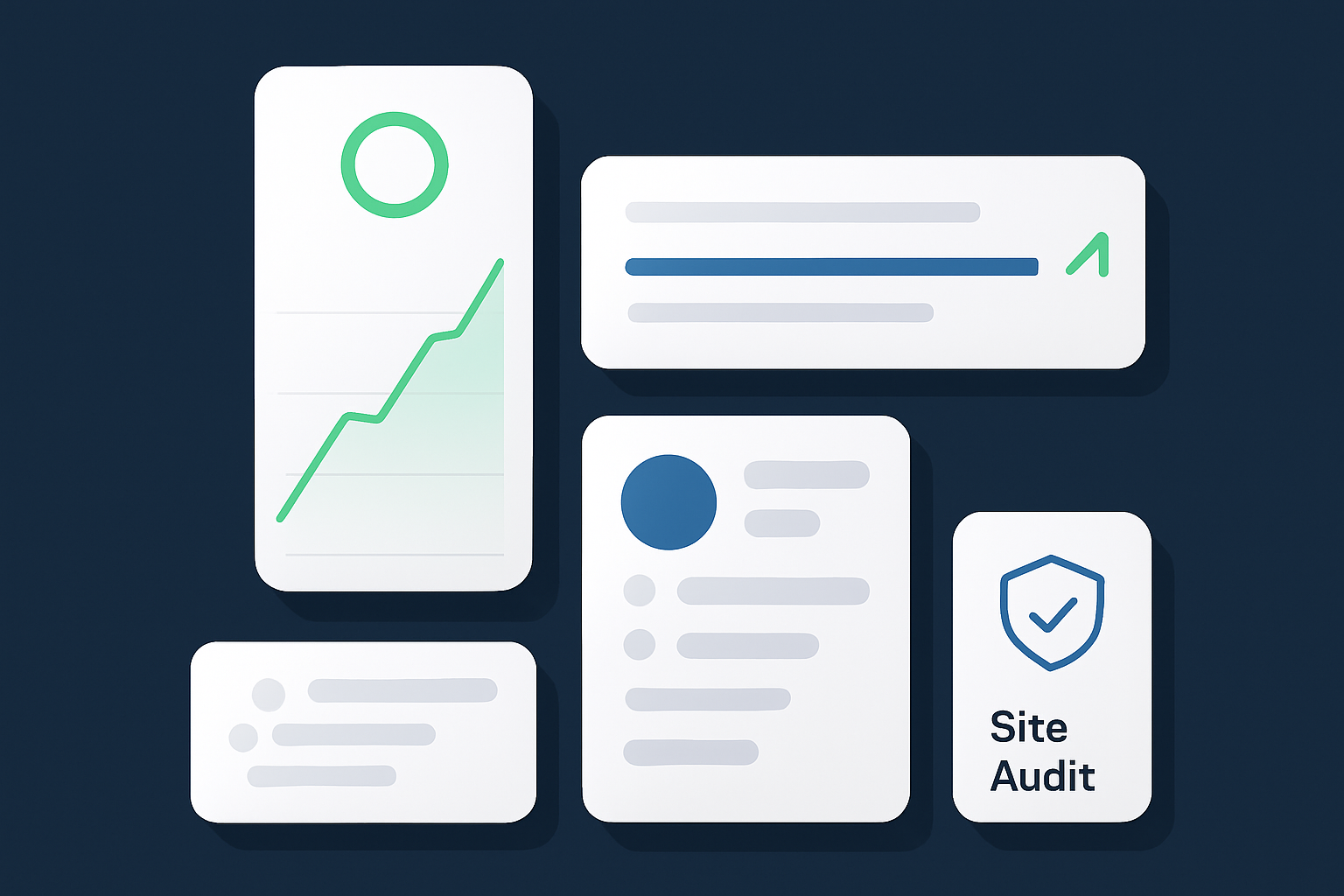 Illustration for the Features & Capabilities section of the Writesonic review, showing search-visibility command surfaces, SERP intelligence strips and visibility.