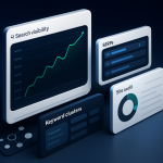 Editorial illustration for Mangools showing search-visibility command surfaces, SERP intelligence strips and visibility panels, and ranking ladders.
