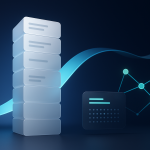 Editorial illustration for Frase showing blank result-card stacks and connected discovery nodes, curved movement ribbons and layered result-card.