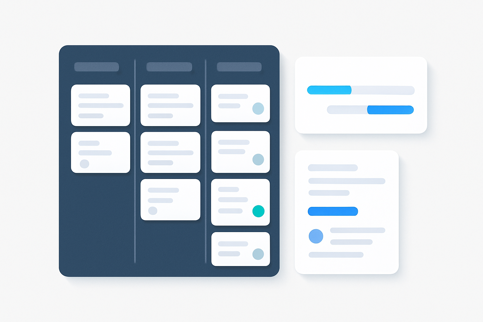 Illustration for the Where This Tool Fits in Your Workflow section of the Baserow review, showing task stacks and execution lanes, project orchestration boards.