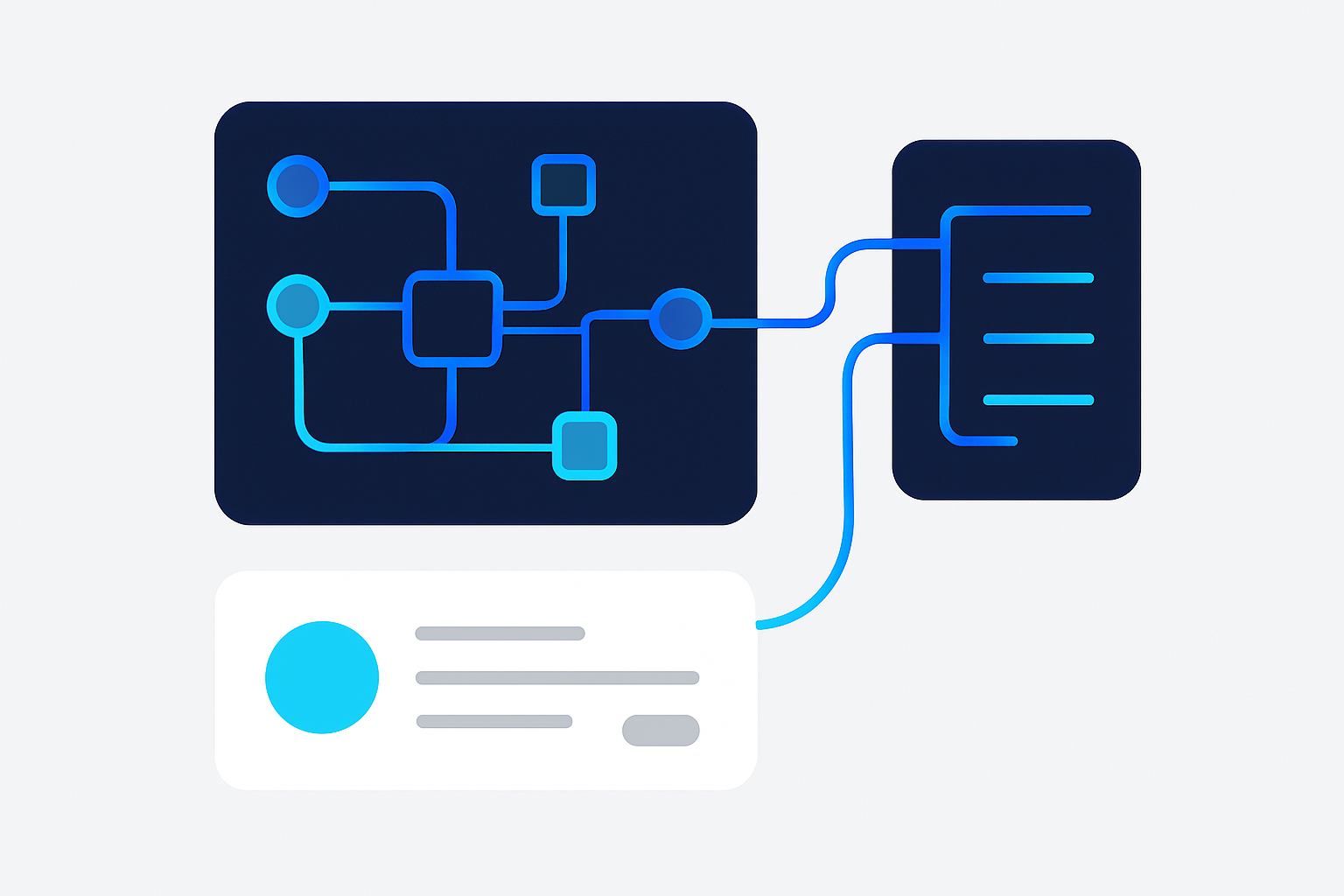 Illustration for the Where This Tool Fits in Your Workflow section of the ToolJet review, showing developer interface ports and programmable junctions, event signals.