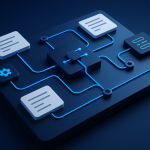 Editorial illustration for Appsmith showing developer interface ports and programmable junctions, connector bridges and handoff nodes, and deployment.